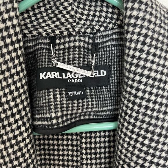 Karl Lagerfeld Houndstooth Plaid Wrap Trench Jacket - Picture 6 of 10